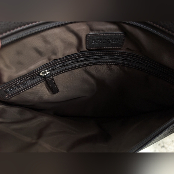 BOSCA Brown Soft Leather Zip Around Briefcase Messenger Bag Adjustable Strap - Picture 7 of 9